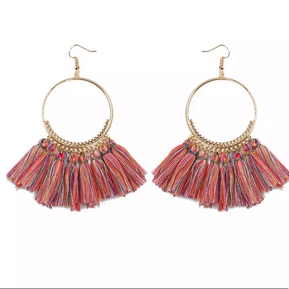 Jewelry - ✨1 left✨ Boho multi colored hoop tassel earrings